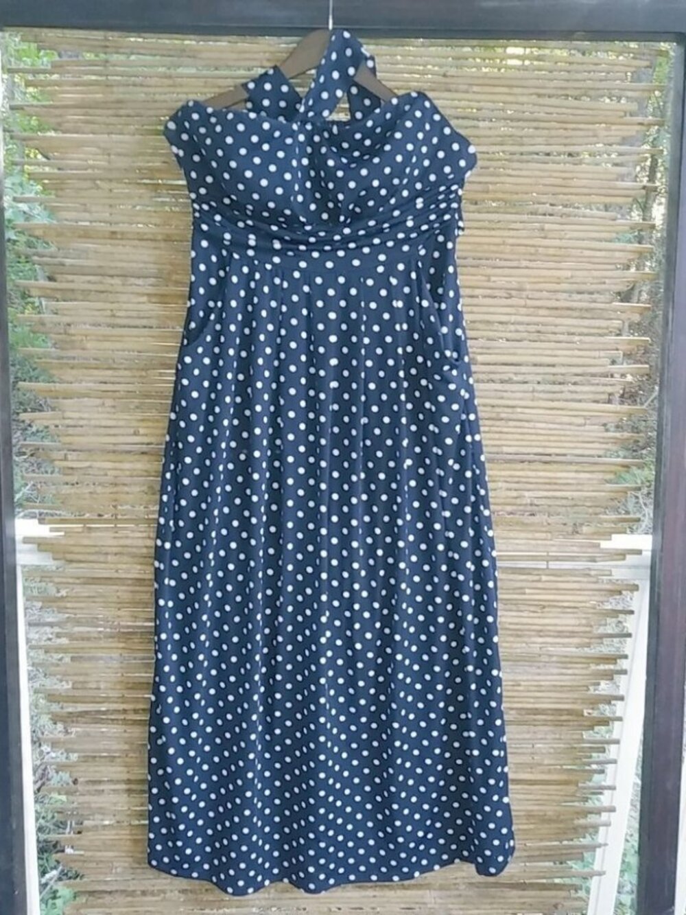 Paper Doll 1X Navy White Dots Halter Dress